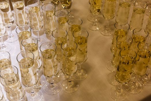 A group of empty glasses on a table. High quality photo