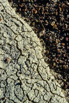 Close-up, dry cracked clay, cracks on the ground. Petrified Forest National Park, Arizona