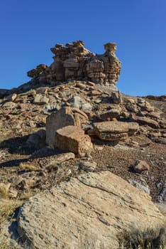 The Painted Desert on a sunny day. Diverse sedimentary rocks and clay washed out by water. Petrified Forest National Park, USA,  Arizona