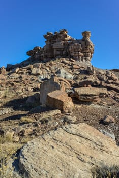 The Painted Desert on a sunny day. Diverse sedimentary rocks and clay washed out by water. Petrified Forest National Park, USA,  Arizona