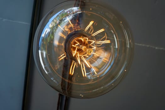 Electricity current inside a retro crystal clear light bulb.