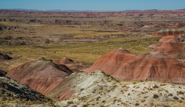 Arizona mountain eroded landscape, Petrified Forest National Wilderness Area and Painted Desert. 