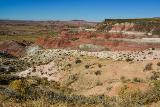 Arizona mountain eroded landscape, Petrified Forest National Wilderness Area and Painted Desert. 