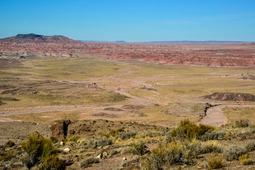 Arizona mountain eroded landscape, Petrified Forest National Wilderness Area and Painted Desert. 