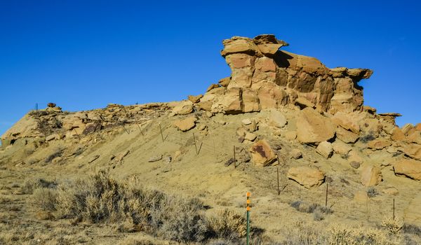 The Painted Desert on a sunny day. Diverse sedimentary rocks and clay washed out by water. Petrified Forest National Park, USA,  Arizona