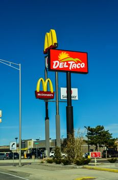 USA, PHOENIX, ARIZONA - NOVEMBER 18, 2019:  advertising signs along the road on an Indian reservation in a suburb of Phoenix, Arizona