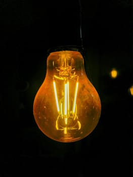 Electricity current inside a retro crystal clear light bulb.