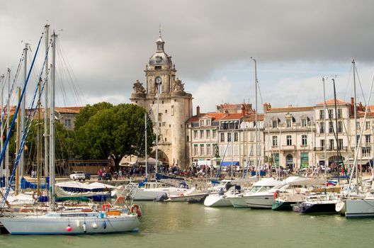 La Rochelle harbour with boats moored, France