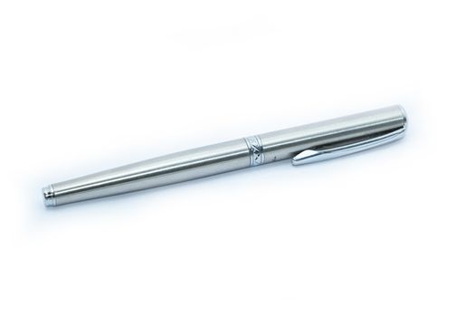 A Silver luxury pen mockup isolated on a white background. Nice pen.