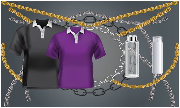 mock up illustration of couple wear and cosmetics on abstract background