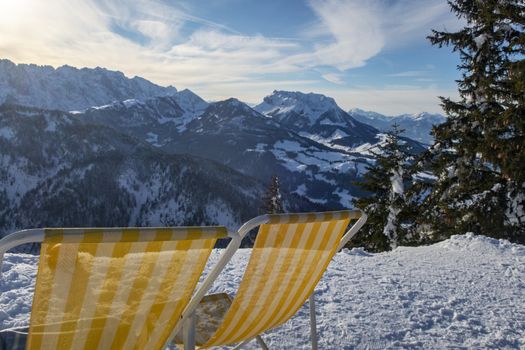 deck chairs in austria in winter