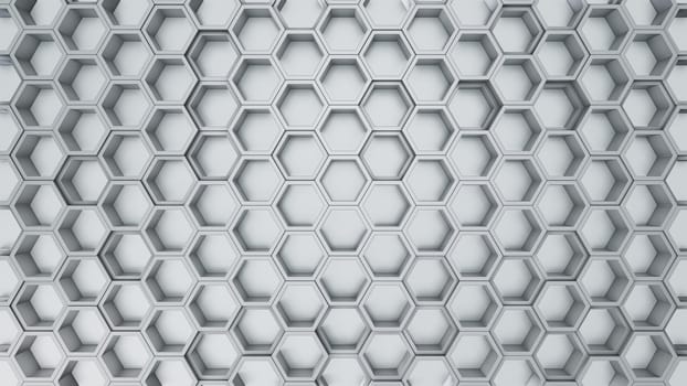 Abstract 3D illustration of hexagons background. Random displacement. Good background