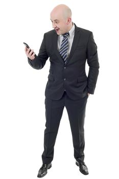 surprised business man on the phone, full length, isolated