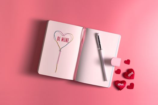 Be mine, Valentine Day concept, Love daily with red hearts on pink background