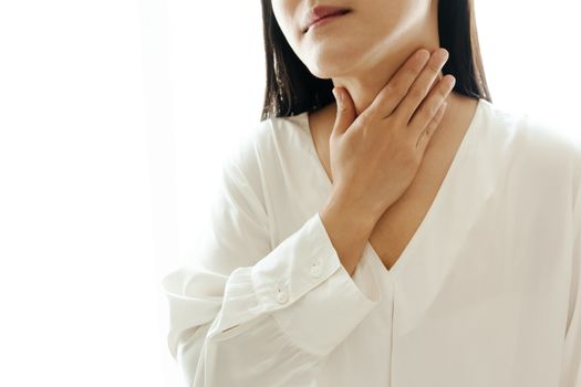 neck shoulder injury painful women suffer from working healthcare and medicine recovery concept