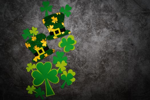 St Patricks day, festive leprechaun hat and green Shamrocks