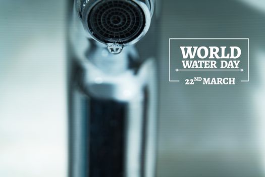 world water day, water drop on faucet with  black backgrounds