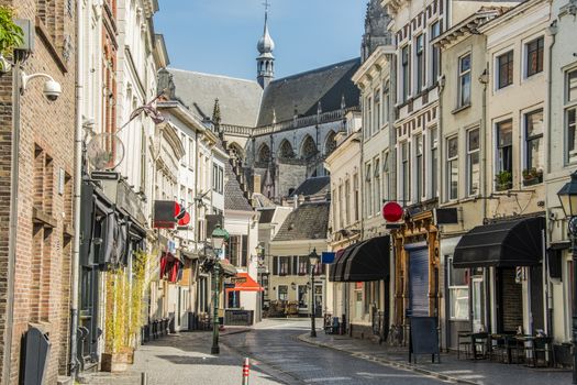 commercial street in the center and behind the great church of the city of breda. netherlands holland