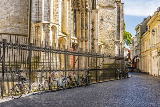 partial view of the great church of the city of Breda street and old buildings. Netherlands Netherlands