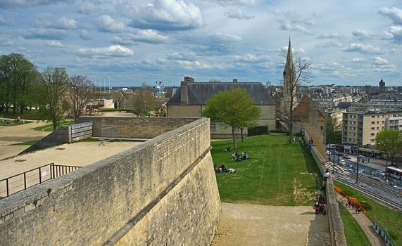 CAEN, FRANCE - April 7th 2019 - View on fortress and the city
