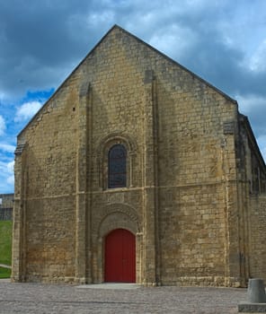 Front view at gothic style catholic church at Caen citadel, France