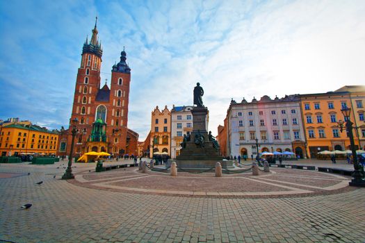 Cracow, Poland. Main Square and St. Mary's Basilica.