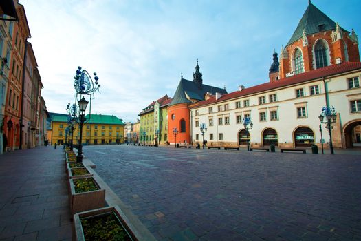Small market square in Cracow, Poland.