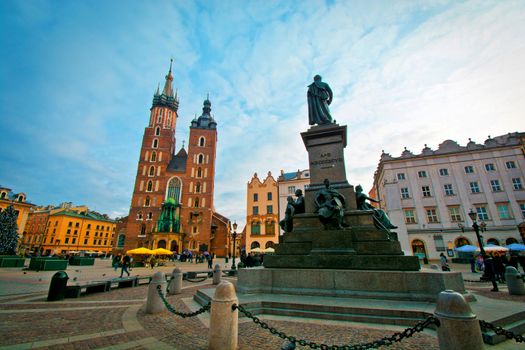 Cracow, Poland. Main Square and St. Mary's Basilica.