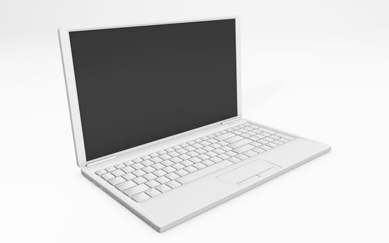 3d rendering of a laptop white colored isolated on white background