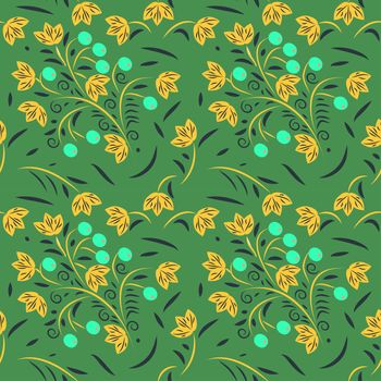 Seamless floral pattern with ornamental flowers in Khokhloma style. Floral design. Traditional russian Hohloma ornament with flowers in dark blue colors. Vector illustration
