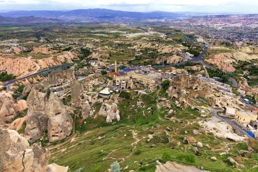Landscape in the open air in Goreme National Park. Cappadocia, Anatolia, Turkey, top view.