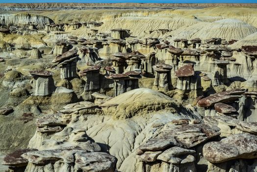 Weird sandstone formations created by erosion at Ah-Shi-Sle-Pah Wilderness Study Area in San Juan County near the city of Farmington, New Mexico. 