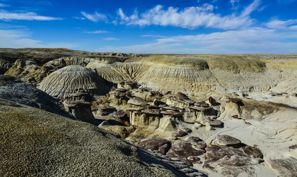 Weird sandstone formations created by erosion at Ah-Shi-Sle-Pah Wilderness Study Area in San Juan County near the city of Farmington, New Mexico. 
