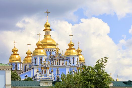 The building of the famous St. Michael's Cathedral in Kyiv in the spring 05 12 2019 against the blue cloudy sky