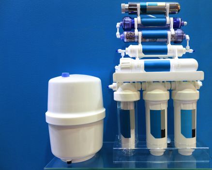 Water purification system concept. Internal reverse osmosis filter.
