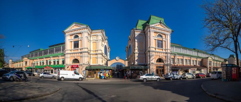 Odessa, Ukraine 28.04.2020. Old historical building of the New Market in Odessa, Ukraine, on a sunny spring day