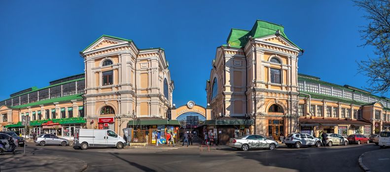 Odessa, Ukraine 28.04.2020. Old historical building of the New Market in Odessa, Ukraine, on a sunny spring day