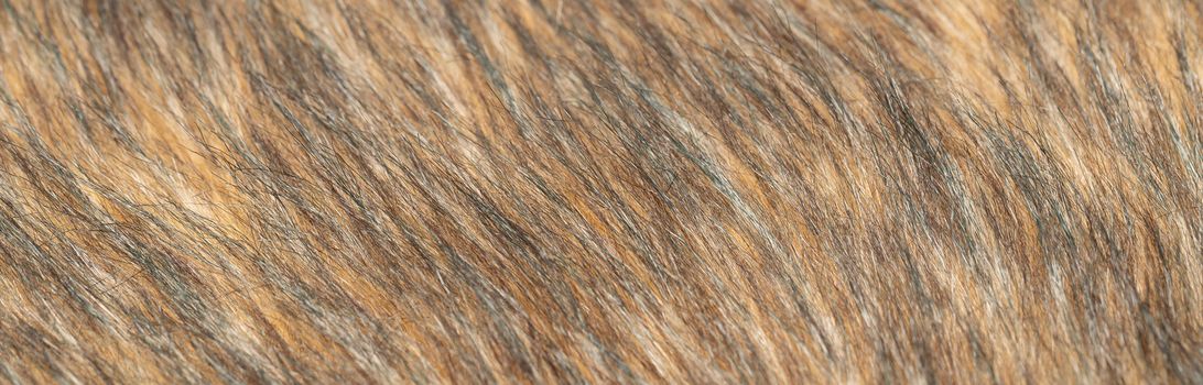 Close-up of a fluffy dark brown faux fur fabric with a background texture. Brown artificial fabric, can be used as a background. Fur for toys or clothing. Eco-friendly replacement of natural fur.