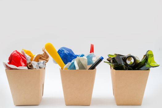 Separate garbage collection. Paper, Plastic, Glass. Environmental pollution.