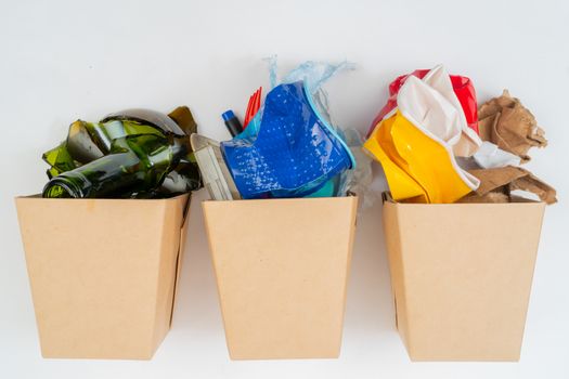 Separate garbage collection. Paper, Plastic, Glass. Environmental pollution.