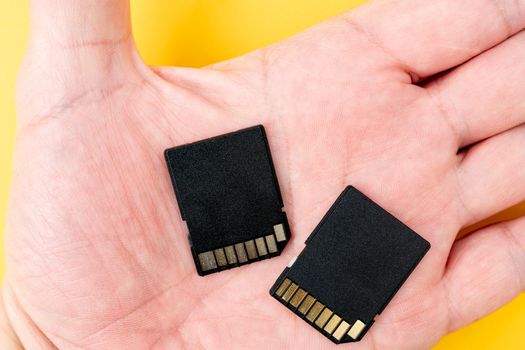 Memory cards for gadgets. Modern storage devices. Digital recording of information.