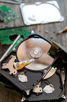 Computer hard drive. Computer Repair. Modern computer technology.