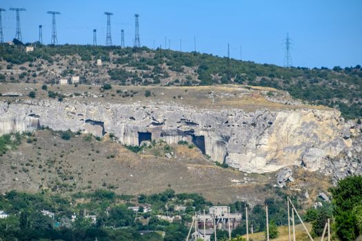 Ancient quarries in the rocks. Evidence of an ancient highly developed civilization. Crimean peninsula.