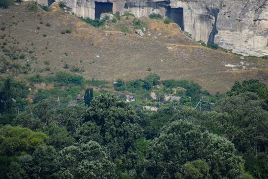 Ancient quarries in the rocks. Evidence of an ancient highly developed civilization. Crimean peninsula.