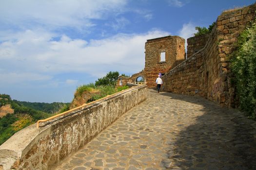 BAGNOREGIO,ITALY 25 APRIL 2020 :village of Bagnoregio isolated village that can not be reached by car only on foot