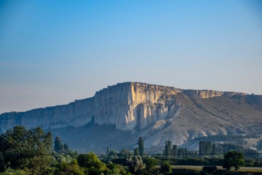 Table white mountains in the Crimean peninsula. White cliffs.