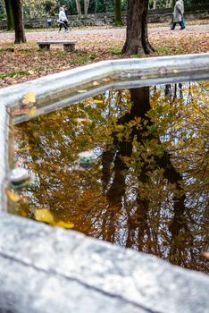 reflections on the fountain of the promenade in terni