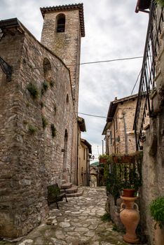 PORZANO,UMBRIA, ITALY MAY 09 2020:Porzano STATE HISTORICAL ROUTES IN THE WALLS