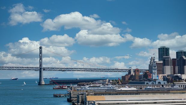 View of Embarcadero and Bay Bridge in San Francisco