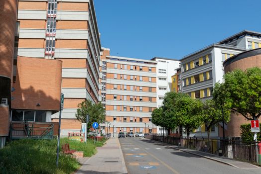 terni,italy may 17 2020 :hospital santa maria di terni desert for emergency covid 19 area where you exit with cars or ambulances